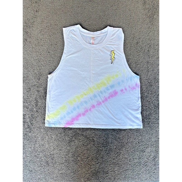 Betsey Johnson Tops - Betsey Johnson Performance Muscle Tank Top Women's Medium White Rainbow-Colored